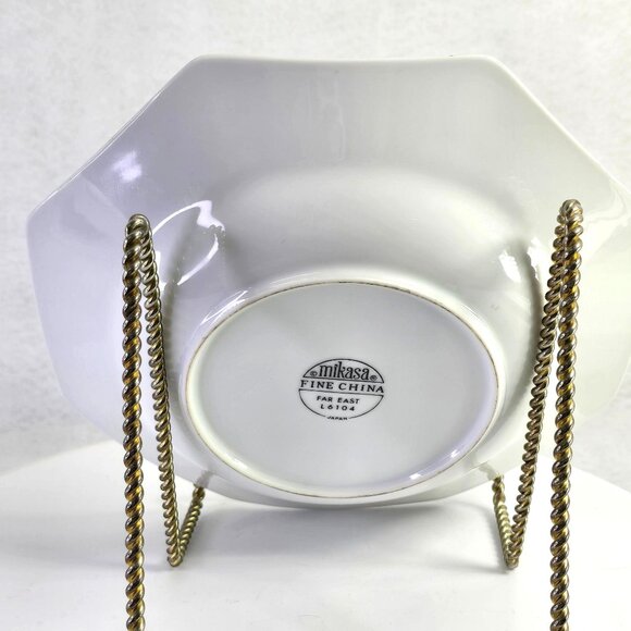 Vtg Hexagonal Porcelain Bowl Floral Design Scalloped Edges Gold Trim Made in Jap - Picture 11 of 11